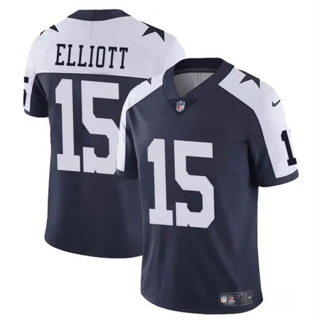 Men's Dallas Cowboys #15 Ezekiel Elliott Navy/White Vapor Untouchable Thanksgiving Limited Football Stitched Jersey